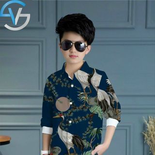 Sơ mi nam dài tay họa tiết chất lụa chống nhăn cho bé trai từ 20 đến 40kg