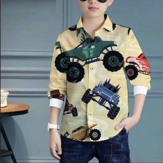 Sơ mi nam dài tay họa tiết chất lụa chống nhăn cho bé trai từ 20 đến 40kg