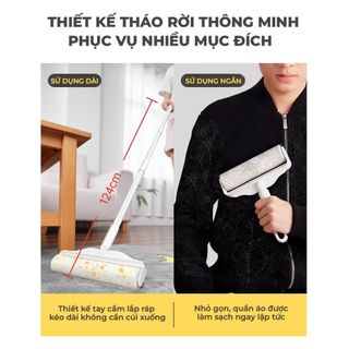 HL116-Cây lăn bụi 104cm đa năng làm sạch quần áo ga giường sofa lăn sạch lông động vật dài sợi vải siêu dính tặng lõi thay thế