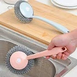 Cọ xoong búi sắt tay cầm dài