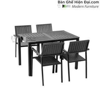 Bộ bàn ăn outdoor café sân vườn mặt gỗ nhựa 4 ghế có tay khung nhôm nhập khẩu HCM TE2133-120A CC2029-A giá sỉ
