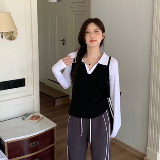Áo Thun Ôm Vạt Bầu Cổ V Phối Màu Áo Polo Trơn Nữ Phối Viền 3 Màu