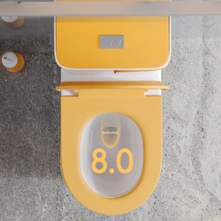 Bồn cầu màu cam, bồn cầu 1 khối màu trắng viền cam nắp cam, phong cách hiện đại trẻ trung, mã 0719VC