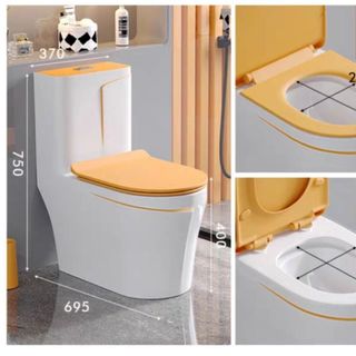Bồn cầu màu cam, bồn cầu 1 khối màu trắng viền cam nắp cam, phong cách hiện đại trẻ trung, mã 0719VC