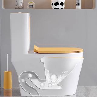 Bồn cầu màu cam, bồn cầu 1 khối màu trắng viền cam nắp cam, phong cách hiện đại trẻ trung, mã 0719VC