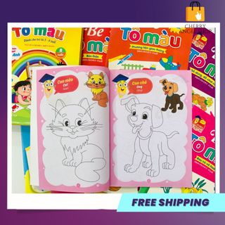 Combo 8 quyển tranh tô màu cho trẻ nhiều chủ đề song ngữ vừa học vừa chơi