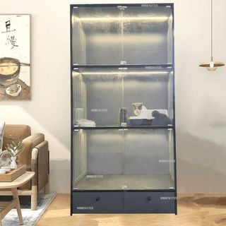 Chuồng Mèo Ba Tầng Gỗ MDF Cốt Lõi Xanh Chống Ẩm, Nhà Cho Thú Cưng Với Ngăn Kéo Giá Tại Xưởng