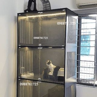 Chuồng Mèo Ba Tầng Gỗ MDF Cốt Lõi Xanh Chống Ẩm, Nhà Cho Thú Cưng Với Ngăn Kéo Giá Tại Xưởng