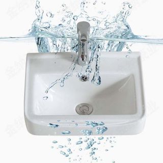Lavabo treo tường màu trắng sứ kèm kệ treo inox