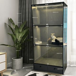 Chuồng Mèo Ba Tầng Gỗ MDF Cốt Lõi Xanh Chống Ẩm, Nhà Cho Thú Cưng Với Ngăn Kéo Giá Tại Xưởng