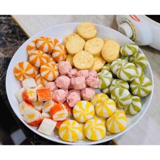 Bánh bao thả lẩu mix 3 màu xanh vàng cam 500gr (giao tphcm)