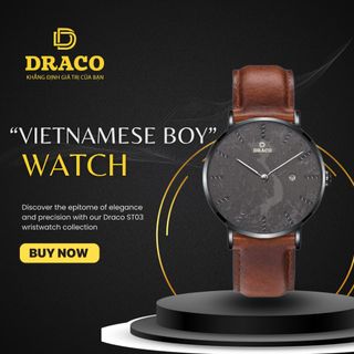 Đồng Hồ Nam-Thương Hiệu DRACO D22-ST03 "Vietnamese Boy" viền đen dây da bò nâu