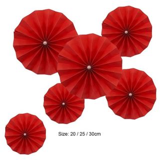 HL119-Set quạt trang trí tết nguyên đán decal dán tường bộ 6 quạt giấy đỏ decor nhà cửa dịp lễ tết cổ truyền phòng cưới