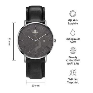 Đồng Hồ Nam - Thương Hiệu DRACO D22-ST03 "Vietnamese Boy" viền bạc dây da bò đen