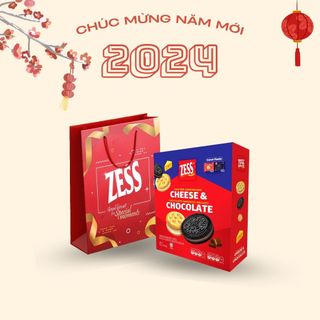 Bánh quy Zess hộp quà tết- Tặng kèm túi giấy bánh quy Zess động phộng và bánh quy Zess phômai An Gia Sweets Snacks