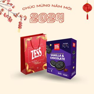 Bánh quy Zess hộp quà tết- Tặng kèm túi giấy bánh quy Zess động phộng và bánh quy Zess phômai An Gia Sweets Snacks