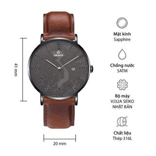 Đồng Hồ Nam-Thương Hiệu DRACO D22-ST03 "Vietnamese Boy" viền đen dây da bò nâu