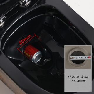Bồn cầu màu đen hoa văn bông vàng kiểu cấu trúc 1 khối sang trọng, nước xả mạnh mã 03HT