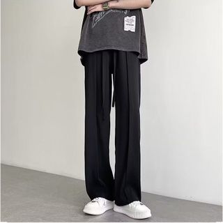 Quần kaki thun form suông dập ly giữa đen basic