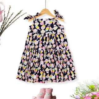 Đầm bé gái vai nơ Beebee có size từ 12-30kg, chất liệu lanh nhẹ nhàng, thoáng mát
