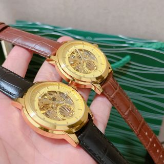 Đồng hồ da chạy cơ máy vàng nam