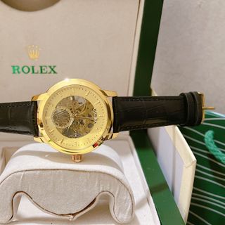 Đồng hồ da chạy cơ máy vàng nam