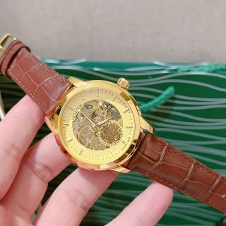 Đồng hồ da chạy cơ máy vàng nam