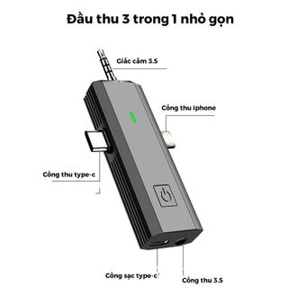 Micro Thu Âm Không Dây Cài Áo D55 Pro - 3 Cổng cắm Đa Năng - Lọc Âm Cực Tốt