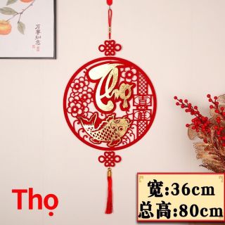Khánh Quạt Nhung Trang Trí Tết Chữ PHÚC,LỘC,THỌ,TẾT Treo Tường Màu Đỏ Rực Rỡ Cầu May Mắn Bình An