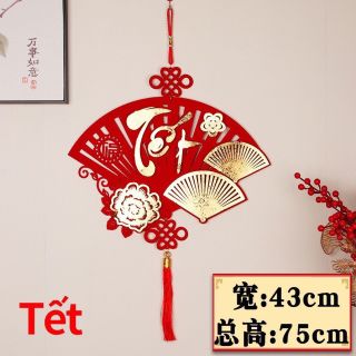 Khánh Quạt Nhung Trang Trí Tết Chữ PHÚC,LỘC,THỌ,TẾT Treo Tường Màu Đỏ Rực Rỡ Cầu May Mắn Bình An