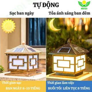 Đèn trụ cổng họa tiết vuông 3 chế độ màu size 40cm Chính Hãng Mifidi Solar, Giá sỉ cực tốt dành cho Quý Đại Lý của Mifidi Sỉ/Đại Lý chỉ từ 5 Bộ