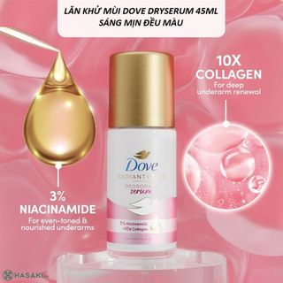 Lăn Khử Mùi Dove Tinh Chất Serum 3% Niacinamide Dưỡng Da Sáng Mịn 45ml