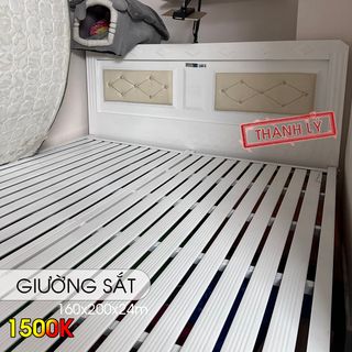 Giường sắt hộp 1m6x2m Trắng Đẹp Mới (Thanh Lý)