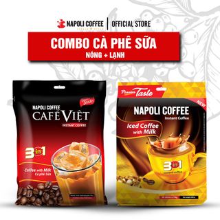 Combo 2 túi cà phê sữa hòa tan 3in1 chuyên uống nóng và đá Napoli Coffee Cafe sạch (50 gói x 16g & 35 gói x 22g) giá sỉ