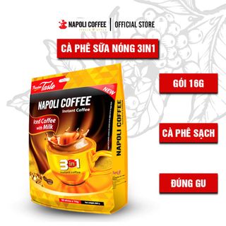 Combo 2 túi cà phê sữa hòa tan 3in1 chuyên uống nóng và đá Napoli Coffee Cafe sạch (50 gói x 16g & 35 gói x 22g)