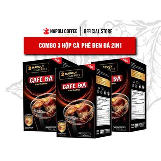 Combo 3 hộp Cafe đen đá hòa tan 2in1 Napoli Coffee bổ sung Nấm Linh Chi và Đông Trùng Hạ Thảo 15 gói x 16g giá sỉ