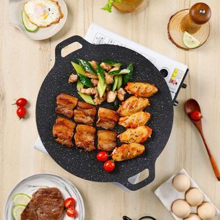 Chảo Nướng Chống Dính Chảo Gang vân đá hàn quốc không cần dầu đủ size 30 34 38cm dùng cho bếp gas bếp hồng ngoại cao cấp - HL109