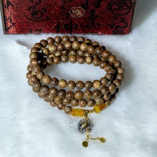 Trầm Hương Thiên Nhiên Phong Thủy 108 hạt mix charm đá và túi tiền may mắn