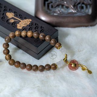 Trầm Hương Phong Thủy Vòng đơn 6li mix charm đá túi tiền Cao Cấp