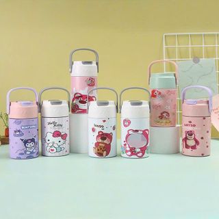 Ly giữ nhiệt inox Doreamon - gấu dâu 550ml có quai xách loại 1