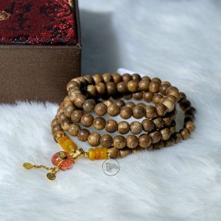 Trầm Hương Phong Thủy 108 hạt mix charm đá và túi tiền may mắn VIP