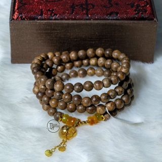 Trầm Hương Phong Thủy 108 hạt mix charm đá và túi tiền may mắn Cao Cấp