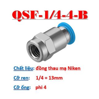 Khớp nối nhanh ren ngoài máy nén khí, đầu cút nối thẳng ống dây hơi phi 4, 6, 8, 10, 12, 16 QSF-1/8, 1/4, 3/8, 1/2
