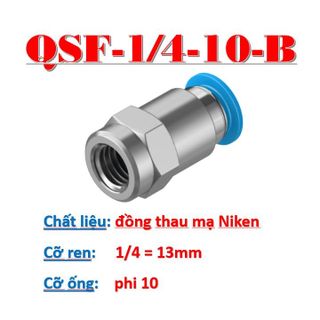 Khớp nối nhanh ren ngoài máy nén khí, đầu cút nối thẳng ống dây hơi phi 4, 6, 8, 10, 12, 16 QSF-1/8, 1/4, 3/8, 1/2