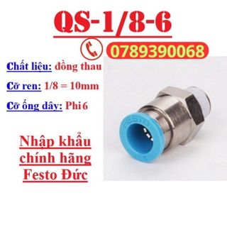 Khớp nối nhanh ren ngoài dây hơi khí nén Festo Đức Đầu cút nối ống khí phi 4, 6, 8, 10, 12, 16 QS-1/4 - 1/8