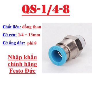 Khớp nối nhanh ren ngoài dây hơi khí nén Festo Đức Đầu cút nối ống khí phi 4, 6, 8, 10, 12, 16 QS-1/4 - 1/8
