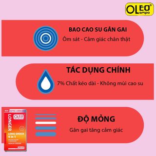 Bao cao su gân gai OLEO LAMPO Long Shock 4 in 1 gai êm nhiều gel tăng cường khoái cảm