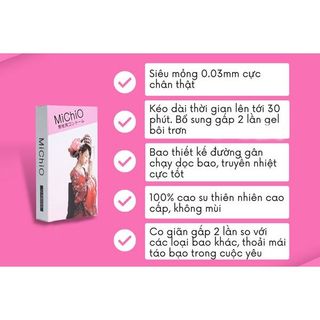 Bao cao su 49mm MICHIO Nhật Bản, bcs size nhỏ 49mm gai gân siêu mỏng kéo dài thời gian quan hệ