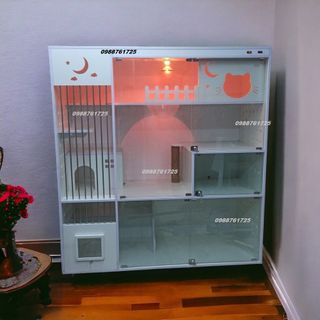 Chuồng Mèo 3 Tầng Màu Trắng Gỗ MDF Chống Ẩm, Nhà Gỗ Cho Thú Cưng
