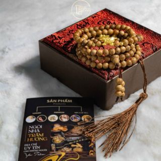 Vòng Trầm Hương Thiên Nhiên Phong Thủy 108 Hạt Rùa Vàng VIP